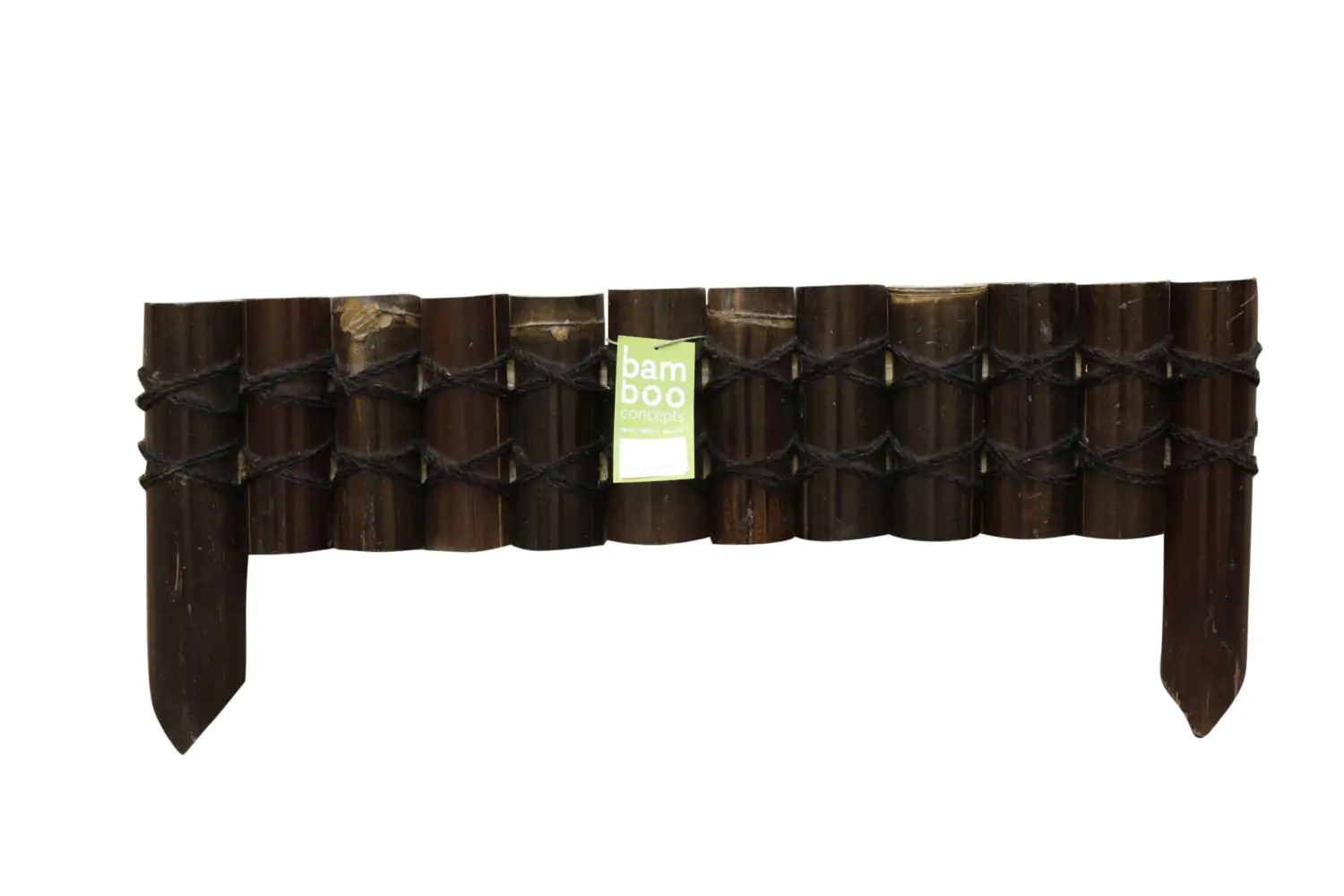  Product image 1 of the product “Rigid bed edging made of dark brown bamboo cut in half horizontally, length 90cm, height 20cm, for spiking (ends approx. 35cm) ”